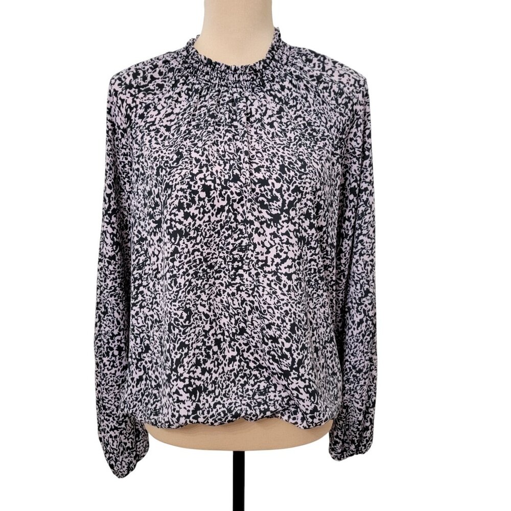 Allison Joy Size M Pink with Black Animal Print Elastic Trim Long Sleeve Blouse
